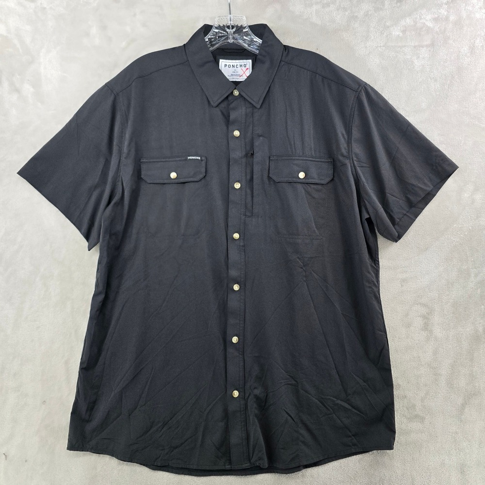 Poncho Outdoors Shirt Mens XL Black Slim Fit Magnetic Pockets Short Sleeve Vent